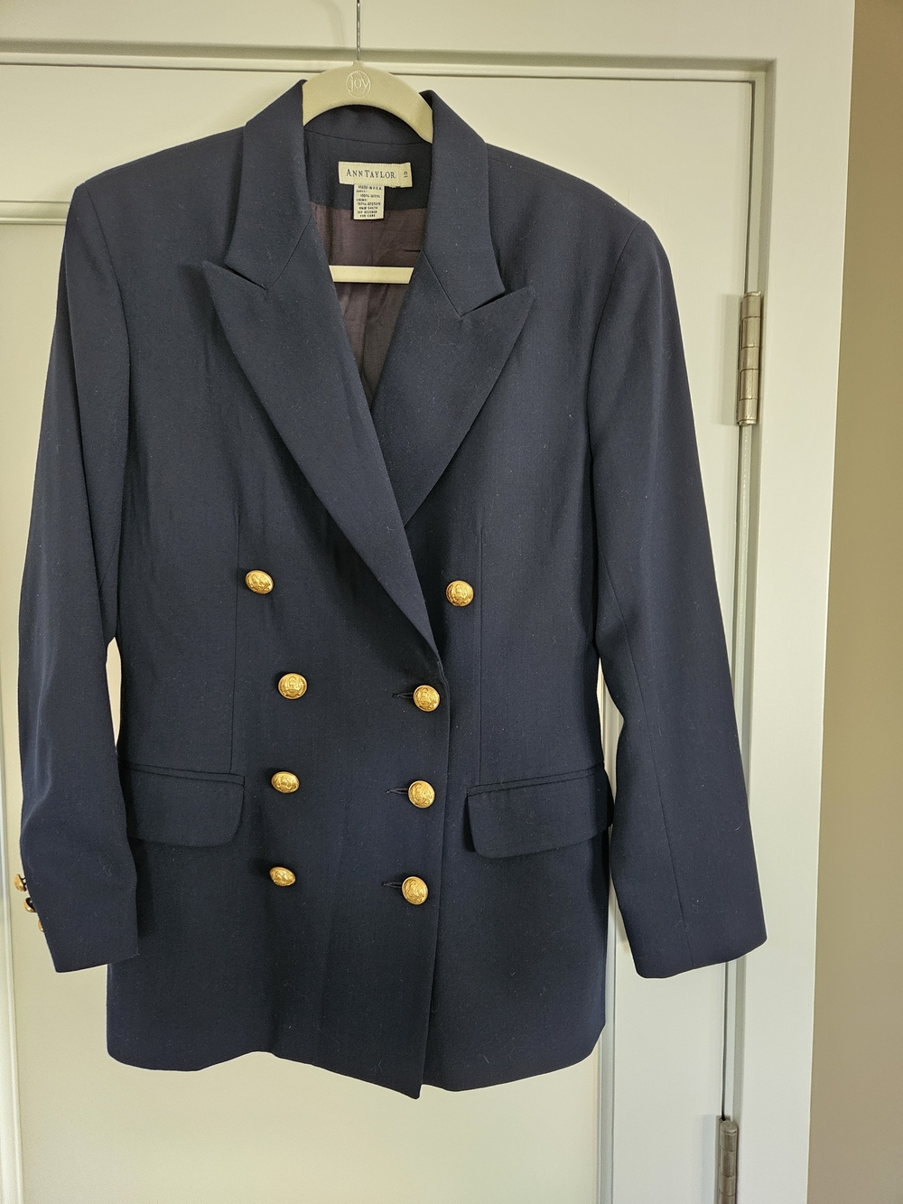 ANN TAYLOR Navy Double-Breasted Blazer with Gold Buttons